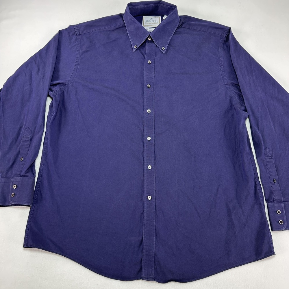 Brooks Brothers Dress Shirt Mens 17.5 34/35 Purple Solid Regent Thomas Mason LS